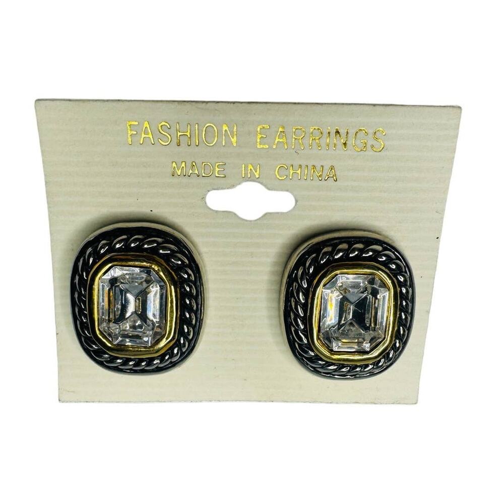 Metal Robe and Rhinestone Clip-On Fashion Earrings